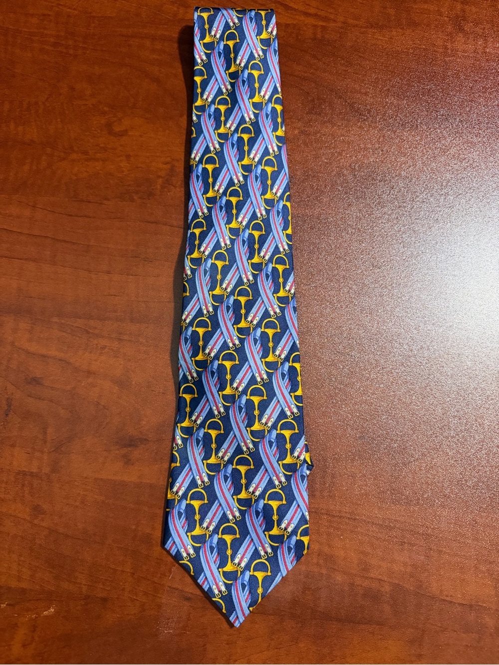 Richel Spain Vintage Silk Blue Equestrian Horse Bit Stirrup Tie.